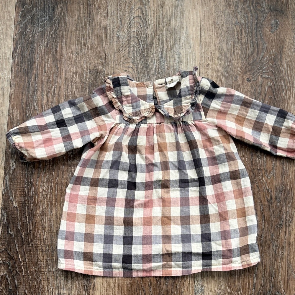 H&M Checkered Baby Dress - Cream and Brown